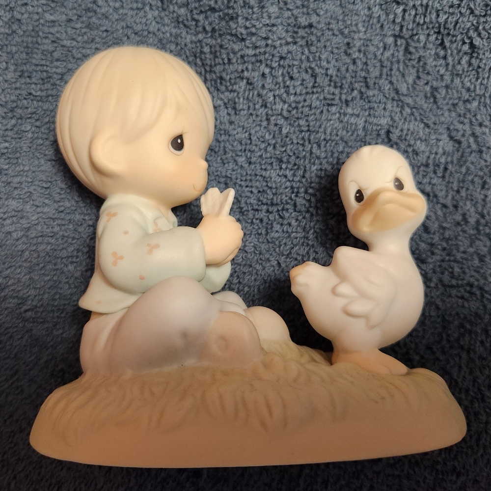 PRECIOUS MOMENTS, "FRIENDS TO THE VERY END", BOY WITH DUCK FIGURINE